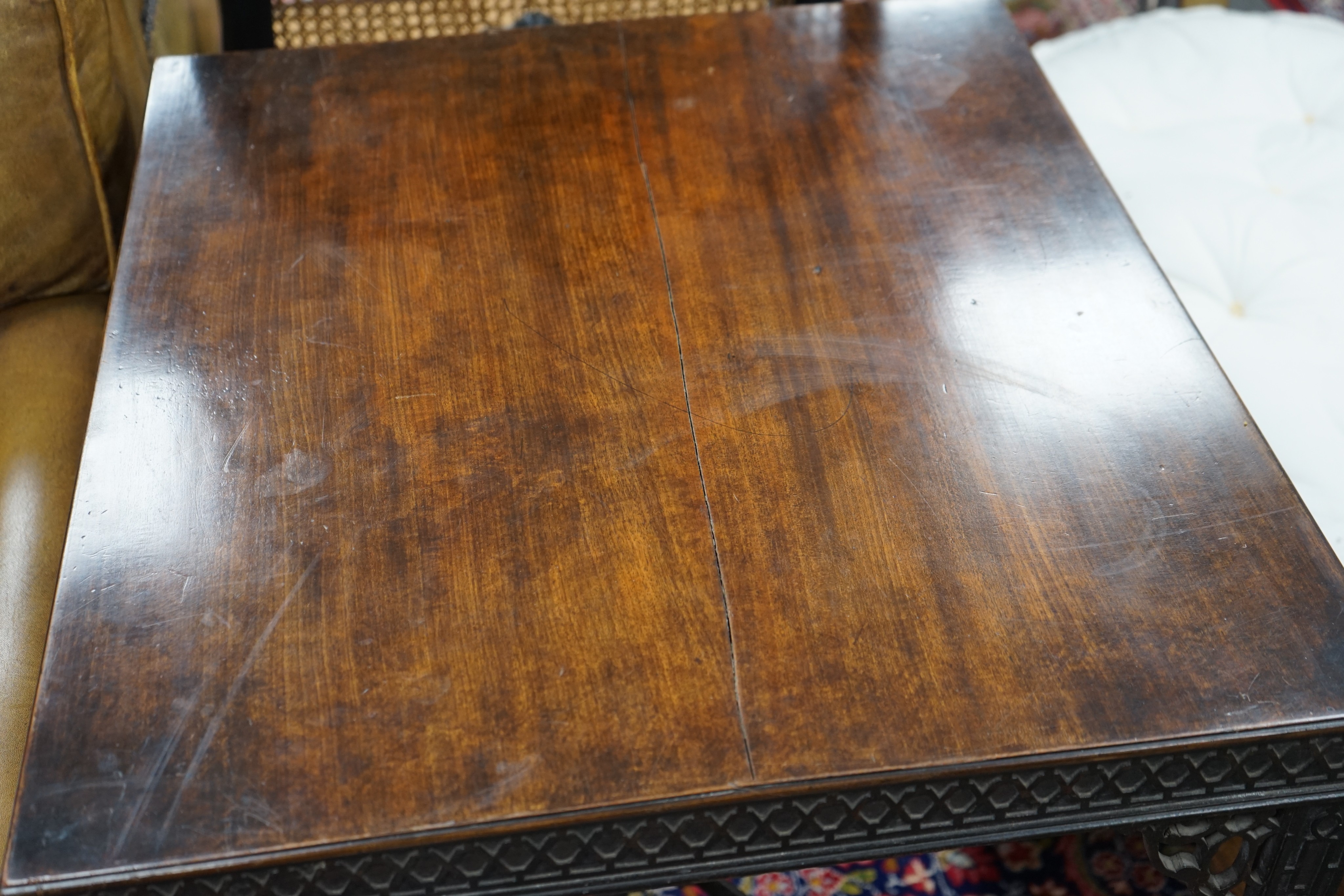 A George III and later rectangular mahogany silver table, width 70cm, depth 62cm, height 73cm